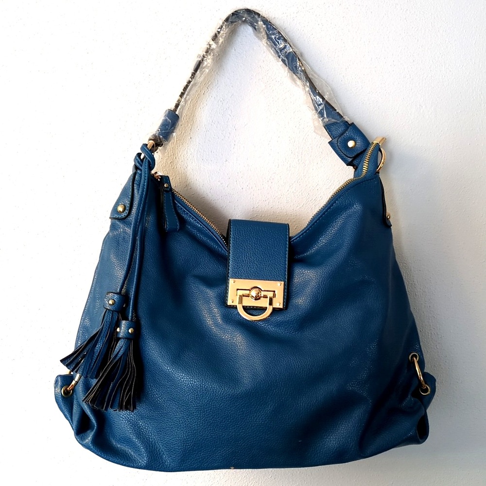 Mellow World Purse Womens Blue L Tote Handbag Zip Close Clasp Single Strap NEW